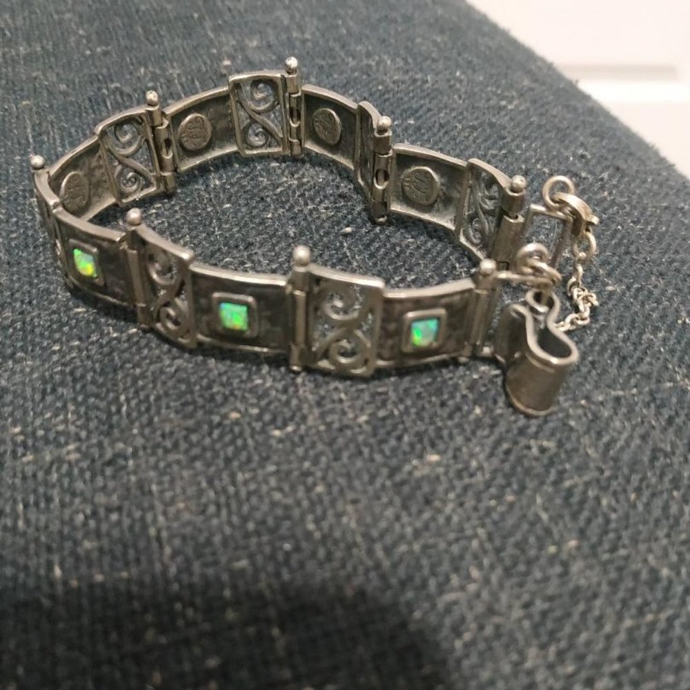 925 Sterling Silver Vintage Mediterranean bracelet with opalite.